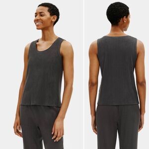 EILEEN FISHER Grey Stretch Ribbed Tencel Scoop Neck Tank Top-L
